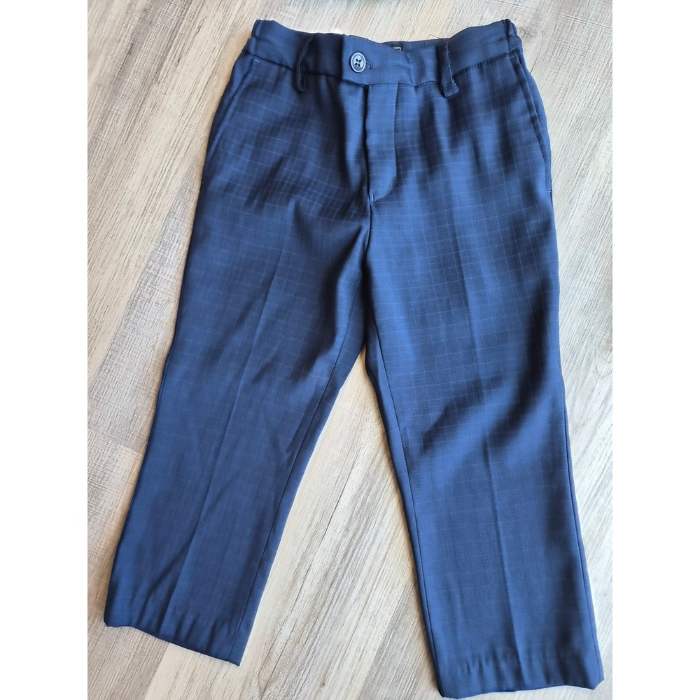 Andrew Fezza Boys Navy Blue Windowpane Plaid 3 Piece Suit Set Size 4 - Picture 3 of 13